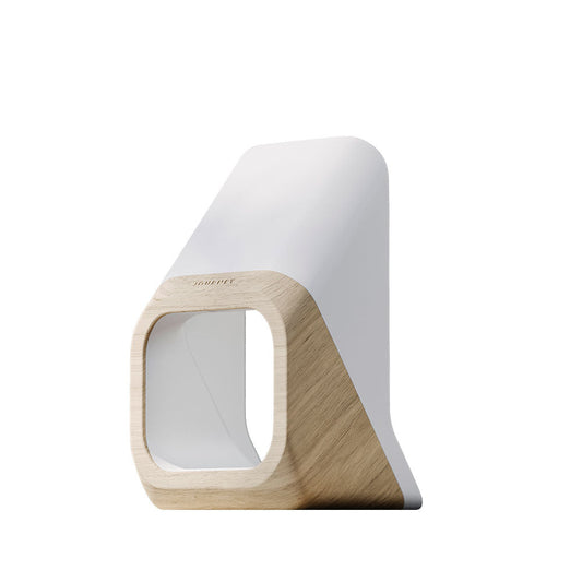 White and wood pet bed on a white background