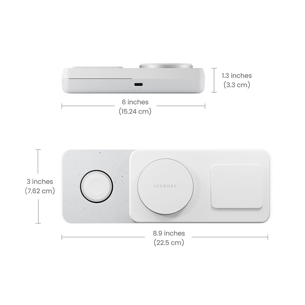 White electronic device with dimensions labeled on a white background