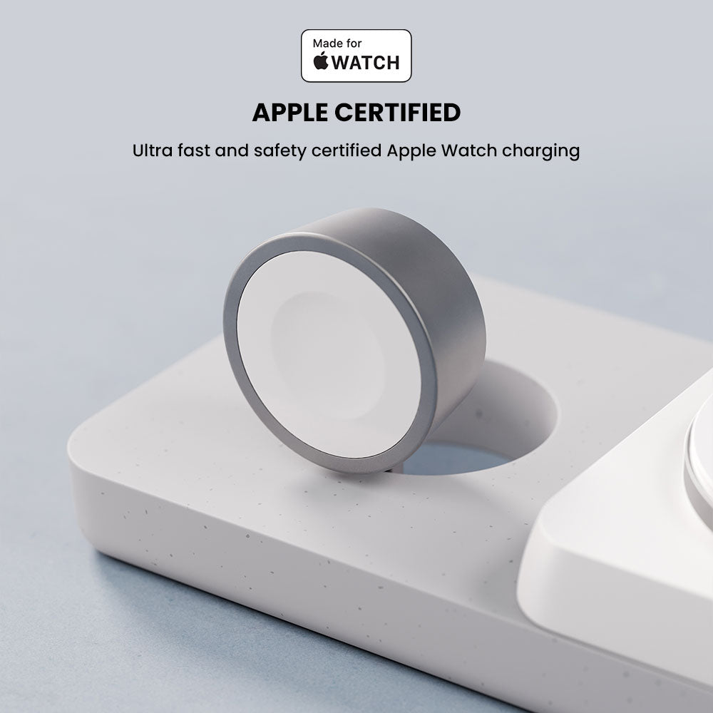 Apple Certified wireless charging pad for Apple Watch on a light gray background