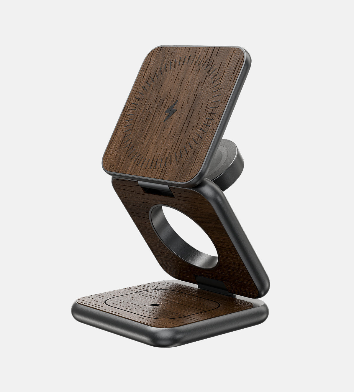 Wooden phone stand on a white background