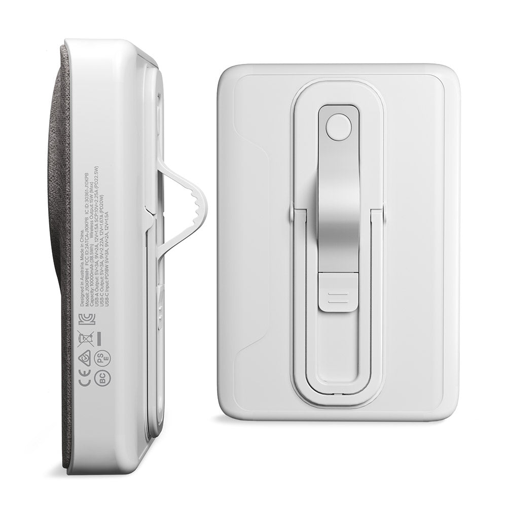 Side and top views of a white electronic device on a white background