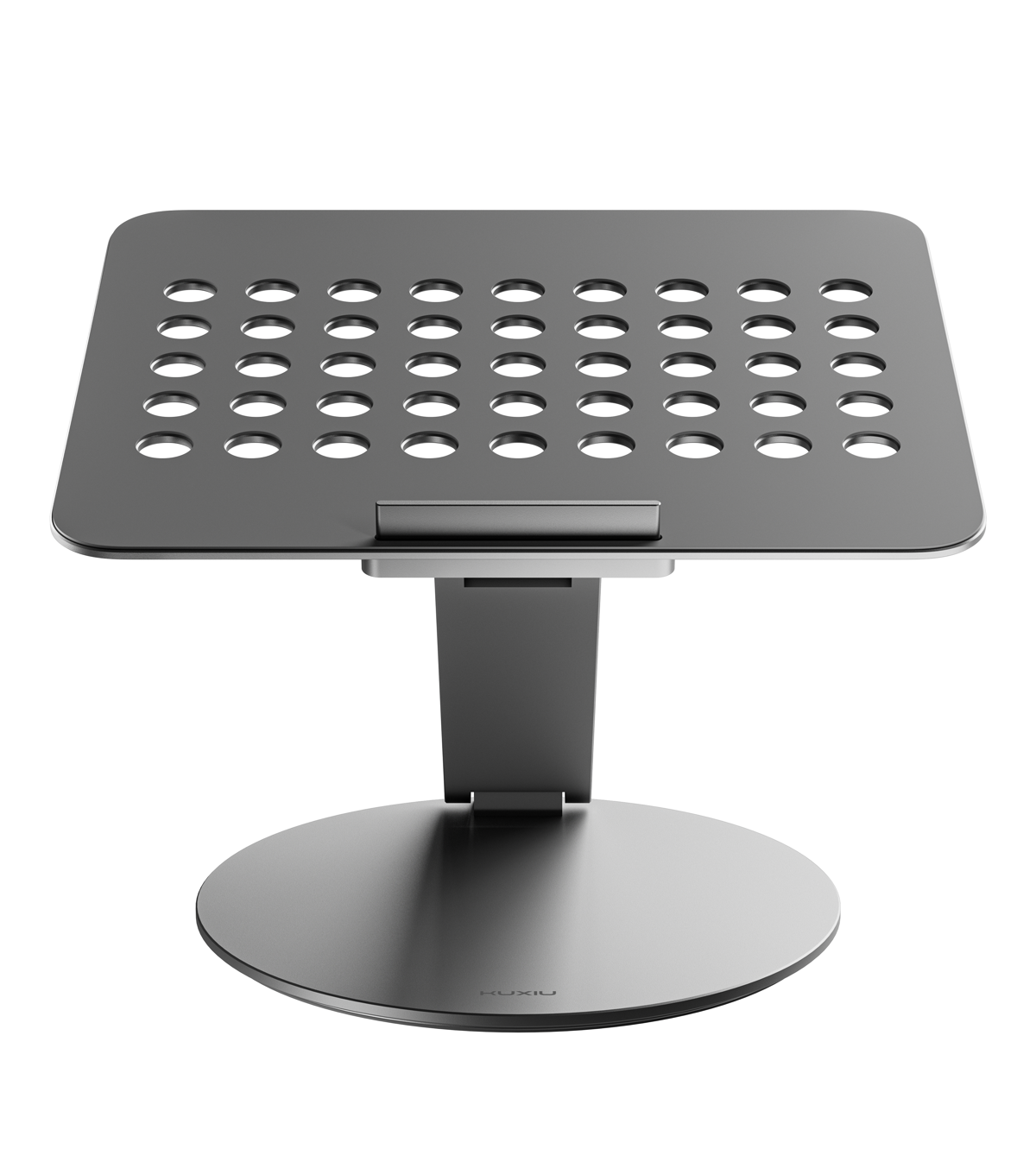 Black adjustable laptop stand on a white background
