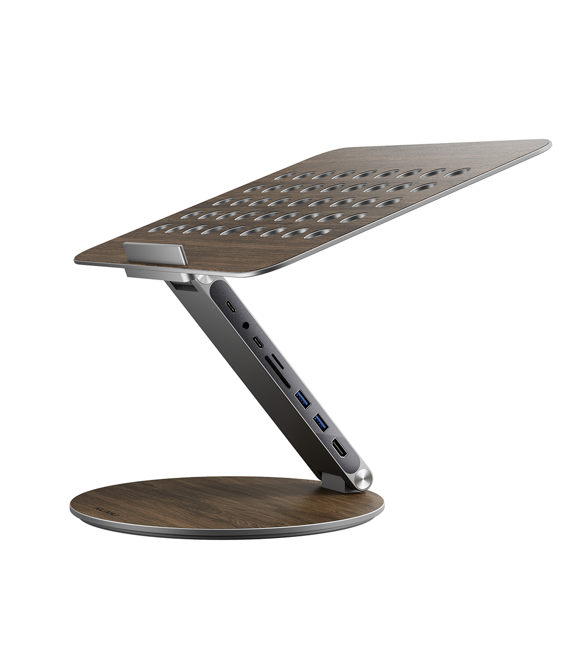 Wooden standing desk converter on a white background