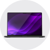 Laptop with a purple screen on a white background