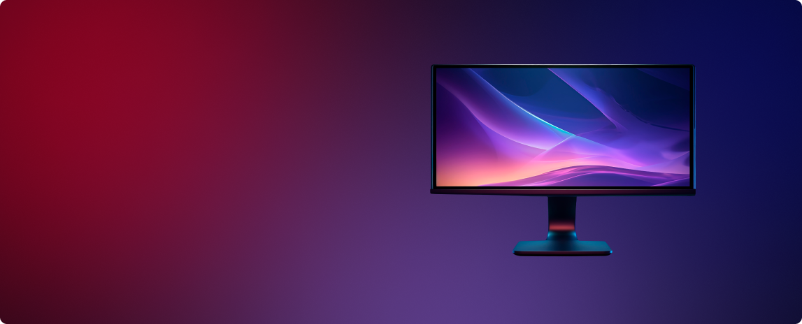 Monitor with a colorful display on a dark gradient background