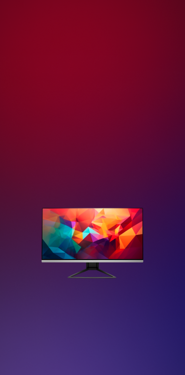 Modern monitor displaying a colorful abstract design on a gradient red to blue background