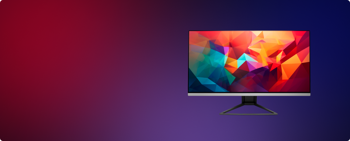 Modern computer monitor with colorful display on a dark gradient background